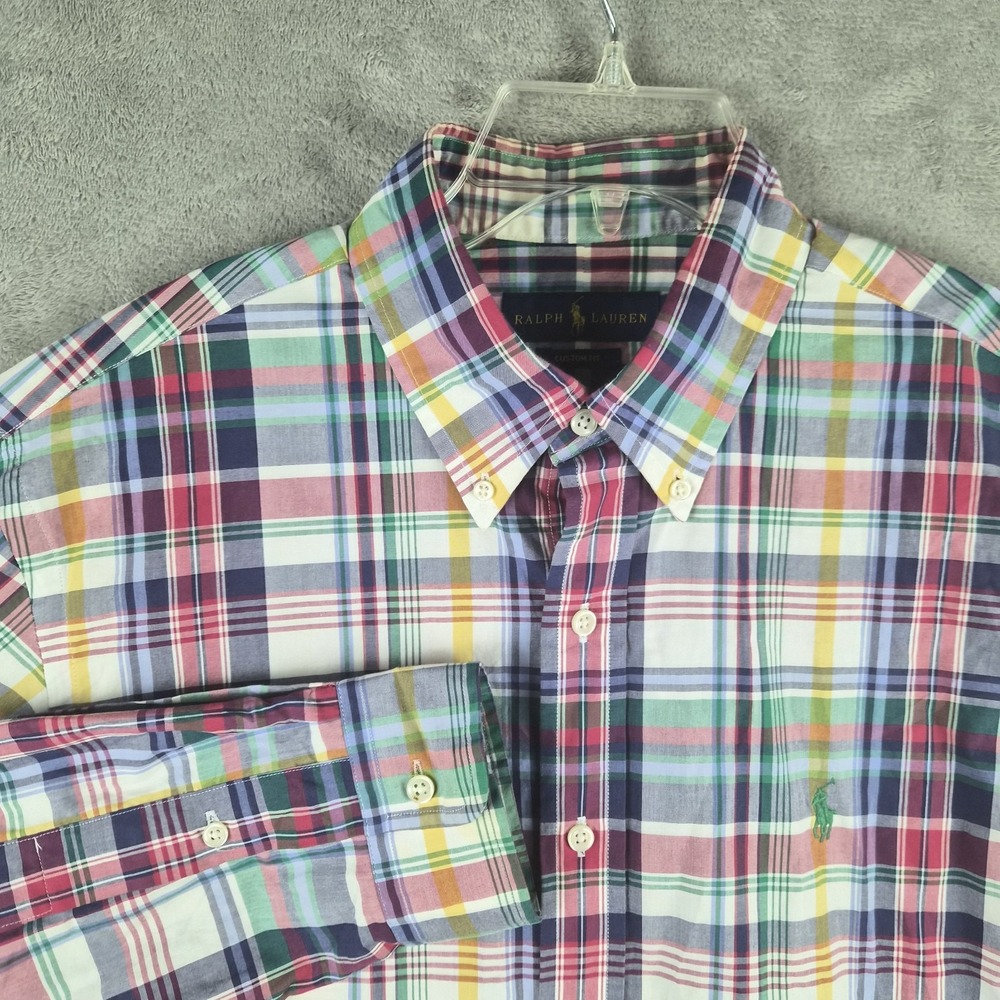 Ralph Lauren Shirt Mens Large Custom Fit Plaid Check Long Sleeve Button Down